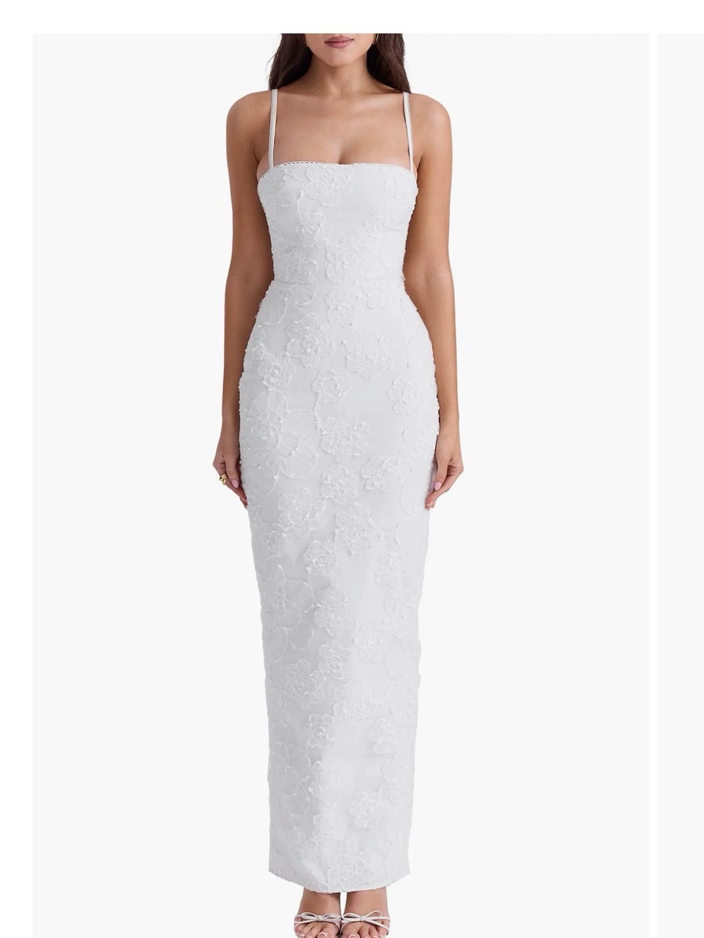 House of CB Eva Floral Embroidered White Lace Maxi Dress
